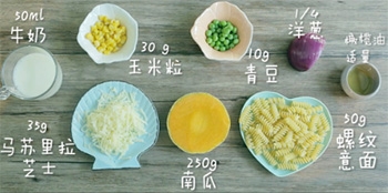 【芝士南瓜焗意面】主要食材