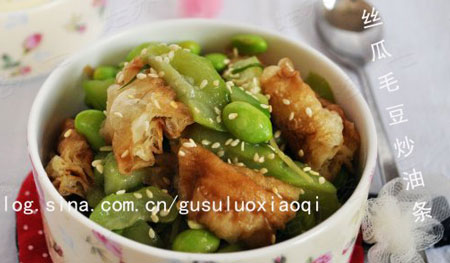 丝瓜毛豆炒油条，妈妈做的简单美味家常菜