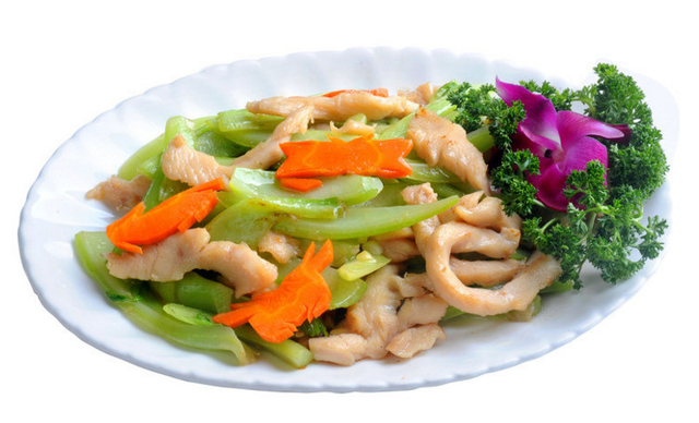 蛋丝香芹炒猪肉