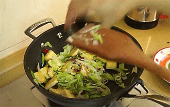 【大葱烧豆腐】放耗油