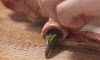 【秋葵培根春卷】卷培根