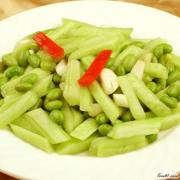 丝瓜扁尖炒毛豆的做法