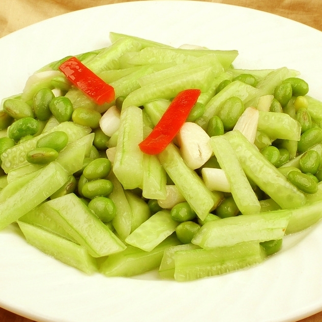 【丝瓜扁尖炒毛豆】成品图