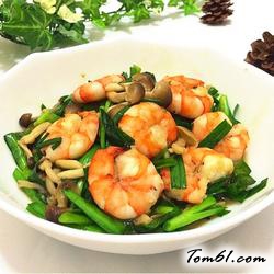 蚝油蟹味菇韭菜炒虾仁的做法