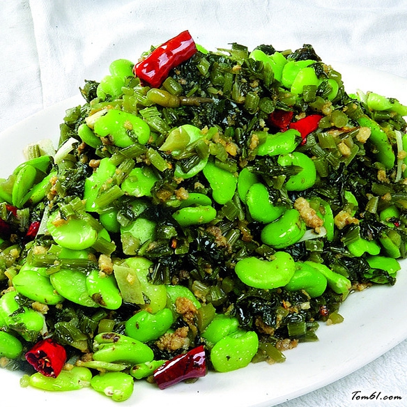 肉末雪菜野笋炒蚕豆的做法