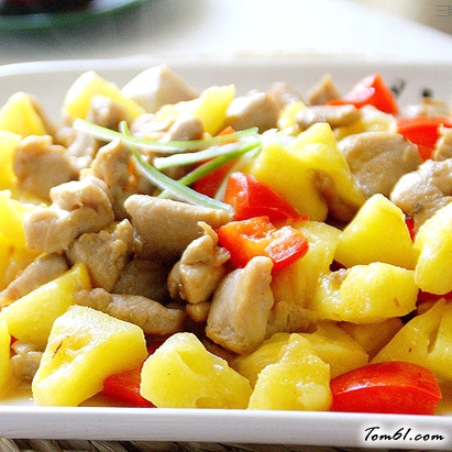 彩椒菠萝鸡丁的做法