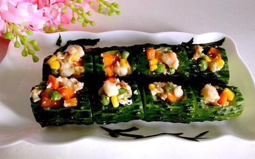 【节节高升 黄瓜酿虾仁时蔬】