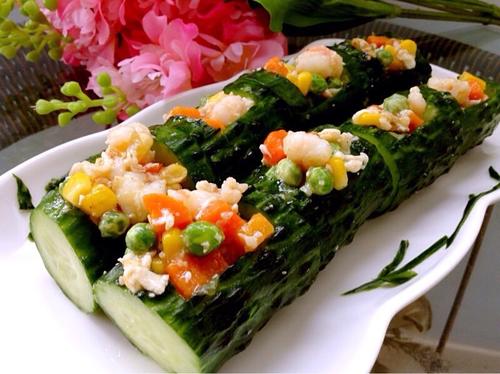 【节节高升 黄瓜酿虾仁时蔬】
