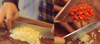 【蒜香生蚝】切蒜、辣椒、香芹