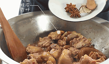 【新疆大盘鸡】放入香料