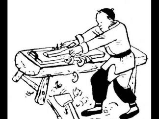 古代木工刨木头1