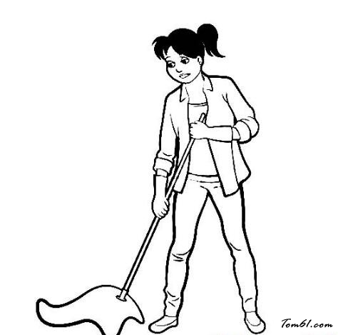 妈妈做家务拖地