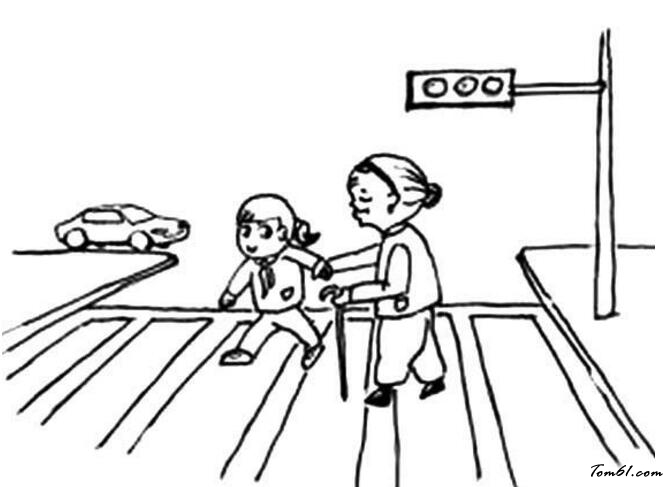 小学生扶老奶奶过马路