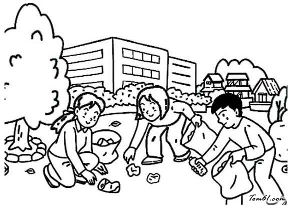 校园内捡垃圾的学生