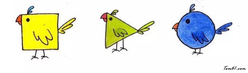 正方形、圆形、三角形的小鸟