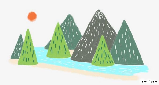 蜡笔风景画群山