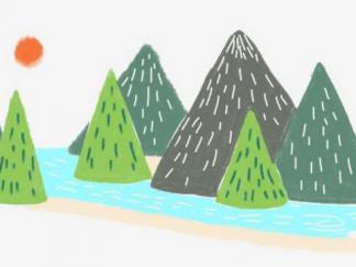 蜡笔风景画群山6