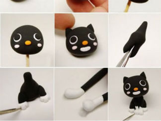 黑色猫咪彩泥橡皮泥制作教程图解