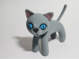 灰色蓝眼小猫咪的彩泥橡皮泥制作教程图解