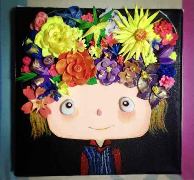 超轻粘土大头娃娃相框画的制作