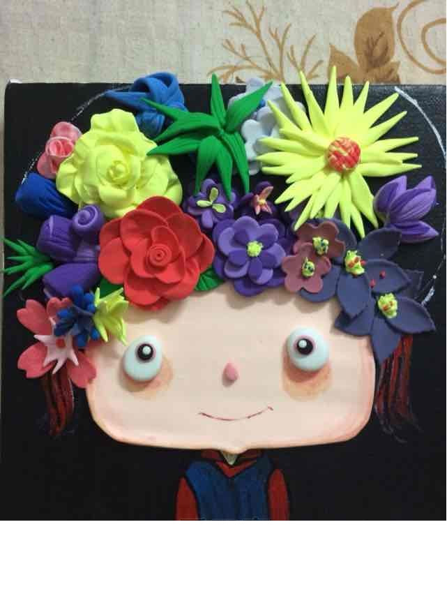 超轻粘土大头娃娃相框画的制作