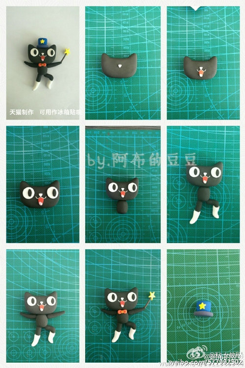 各种样子的可爱粘土小天猫吉祥物做法