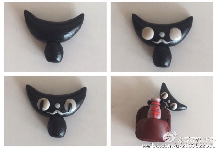 抱着酒瓶的粘土小天猫玩偶做法分享