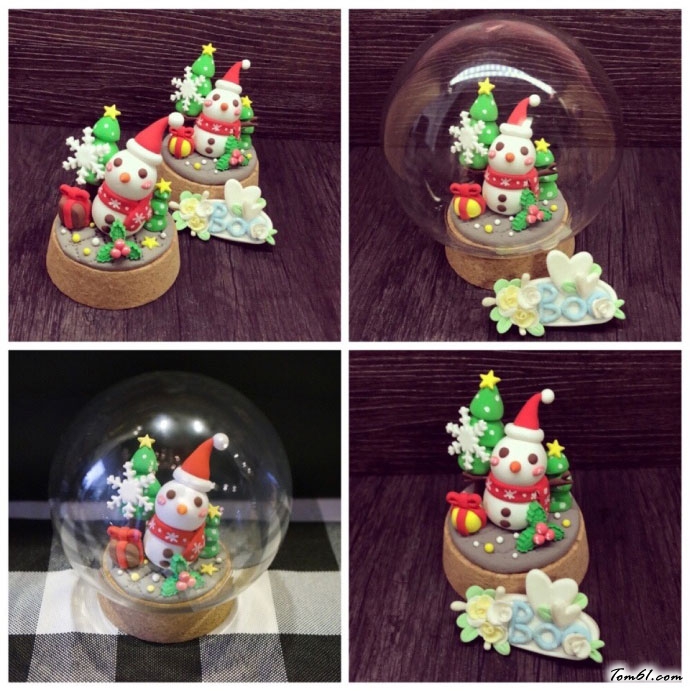 粘土做的圣诞水晶球小雪人礼物