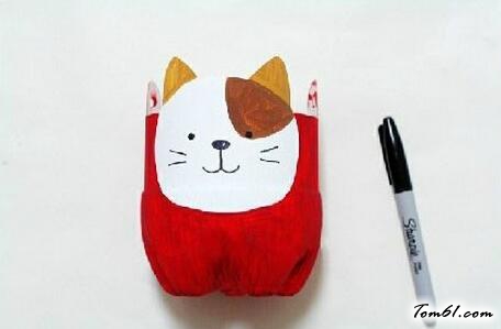 可乐瓶小猫花盆的废物利用的创意制作图解教程图片8