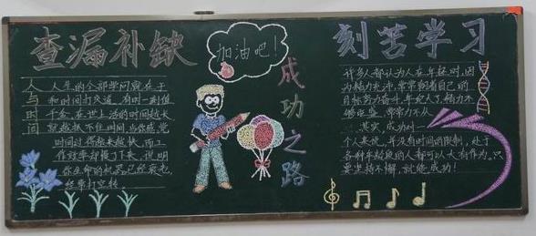 查漏补缺 刻苦学习-黑板报版面设计图