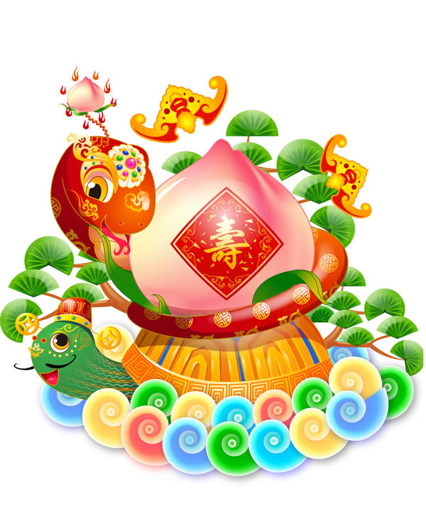 节日黑板报花边图案-金蛇蟠桃图片1