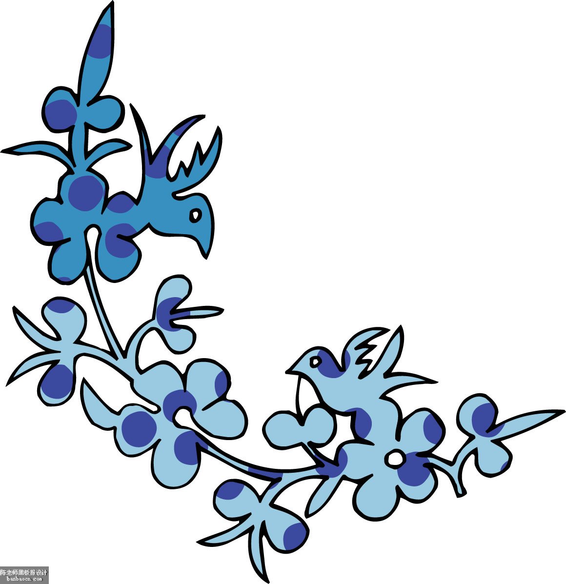 条形黑板报花边图案-花朵和小鸟图片1