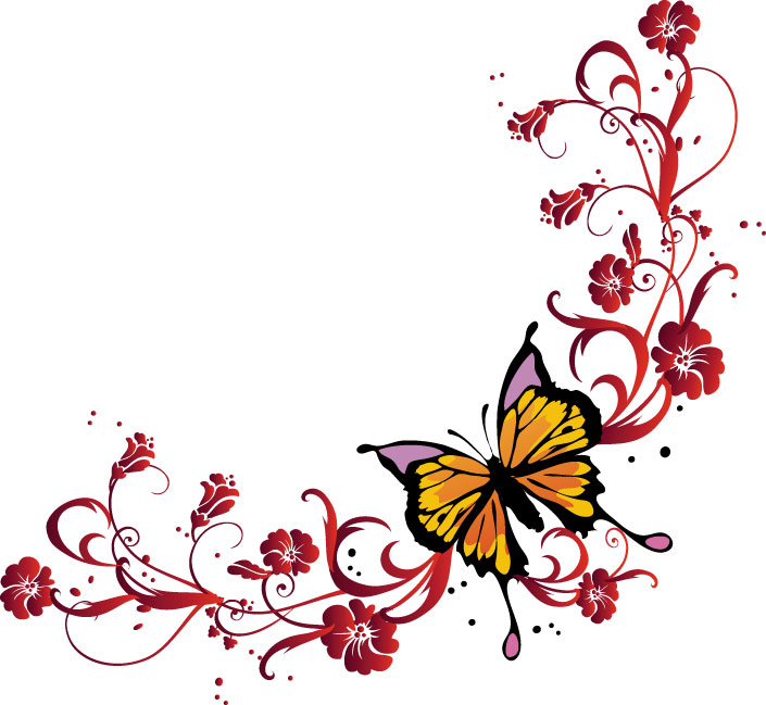黑板报好看花边图案-花中蝴蝶图片1