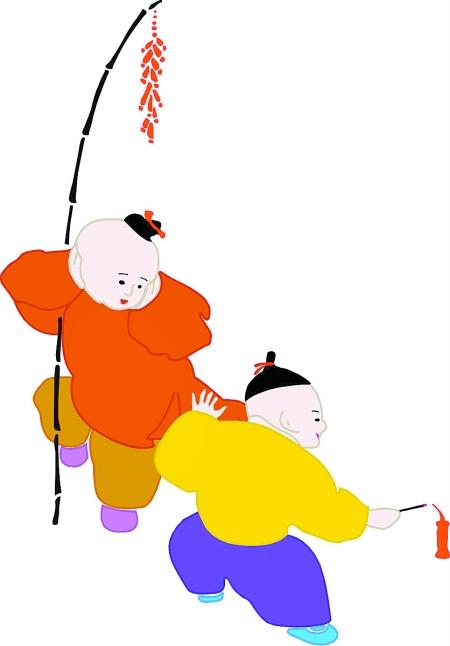 春节黑板报花边图案-我们放鞭炮图片1