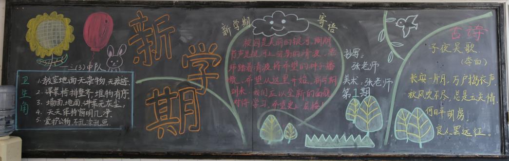小学生新学期黑板报版面设计-快乐新学期图片1
