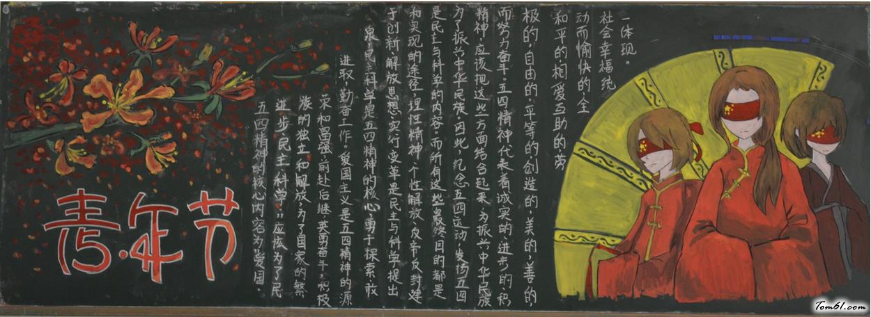我们的青春五四青年节水粉画黑板报版面设计图图片1
