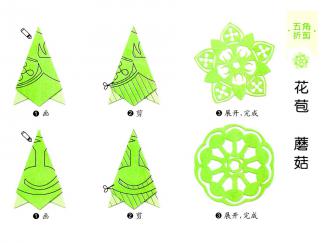 花苞、蘑菇蒲公英的剪纸图案与图解教程