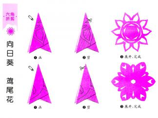 向日葵、鸾尾花的剪纸图案与图解教程