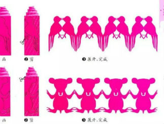 小鸟,老鼠的剪纸图案与图解教程