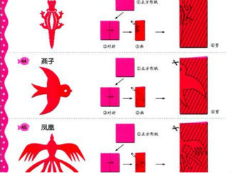 鳄鱼,燕子,凤凰的剪纸图案与图解教程