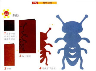蚂蚁,壁虎的剪纸图案与图解教程