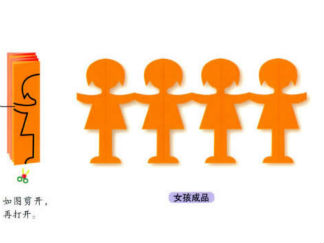 手牵手的女孩的剪纸图案与图解教程