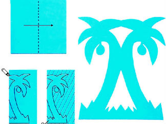 椰子树的剪纸图案与图解教程3