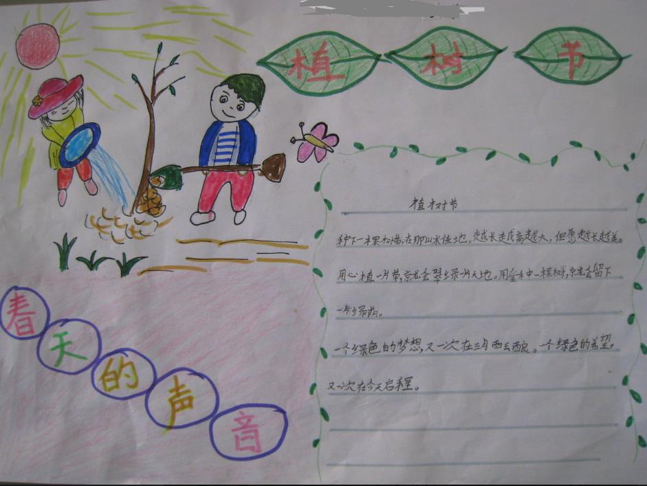 3.12植树节手抄报作品欣赏-小朋友植树图片1