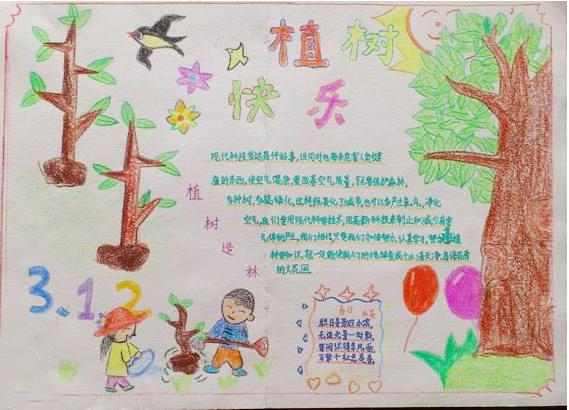 小学生植树节手抄报图片-植树快乐图片1