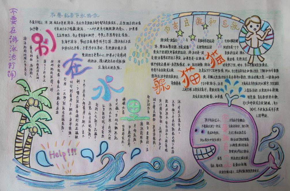 防溺水手抄报一等奖获奖作品-别在水里躲猫猫图片1