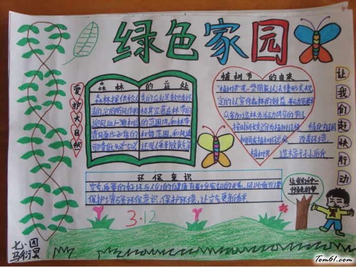 绿色家园植树节手抄报版面设计图图片1