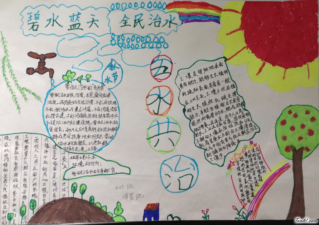 碧水蓝天全民治水手抄报版面设计图图片1