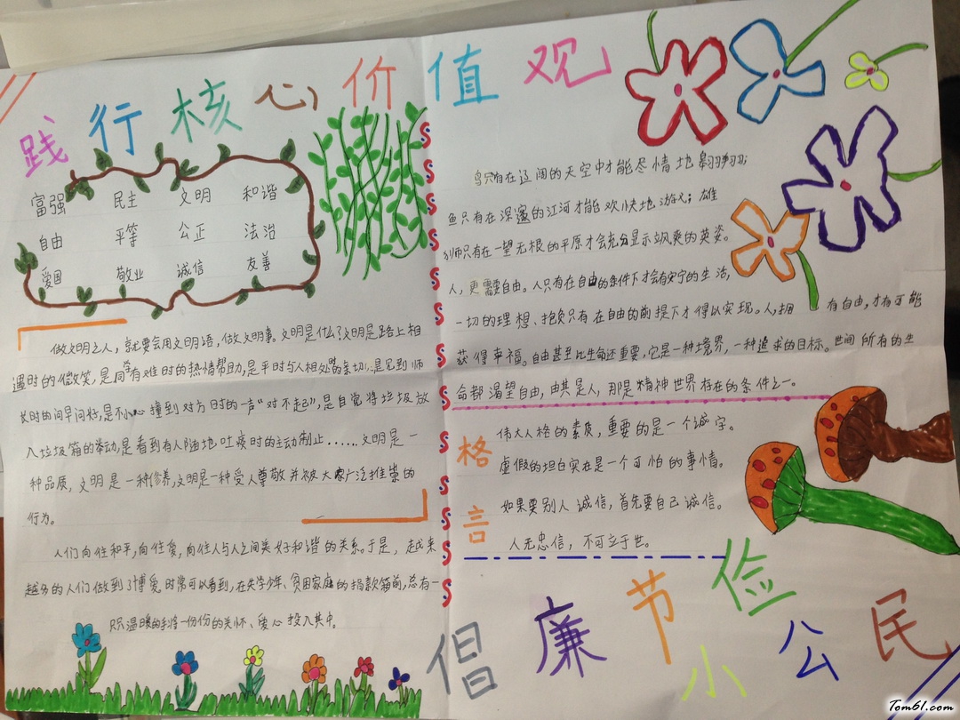 践行核心价值观做倡廉节俭小公民手抄报3图片1