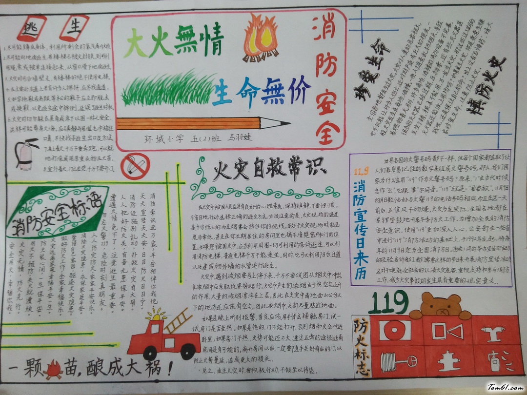 五年级消防安全手抄报版面设计图3图片1